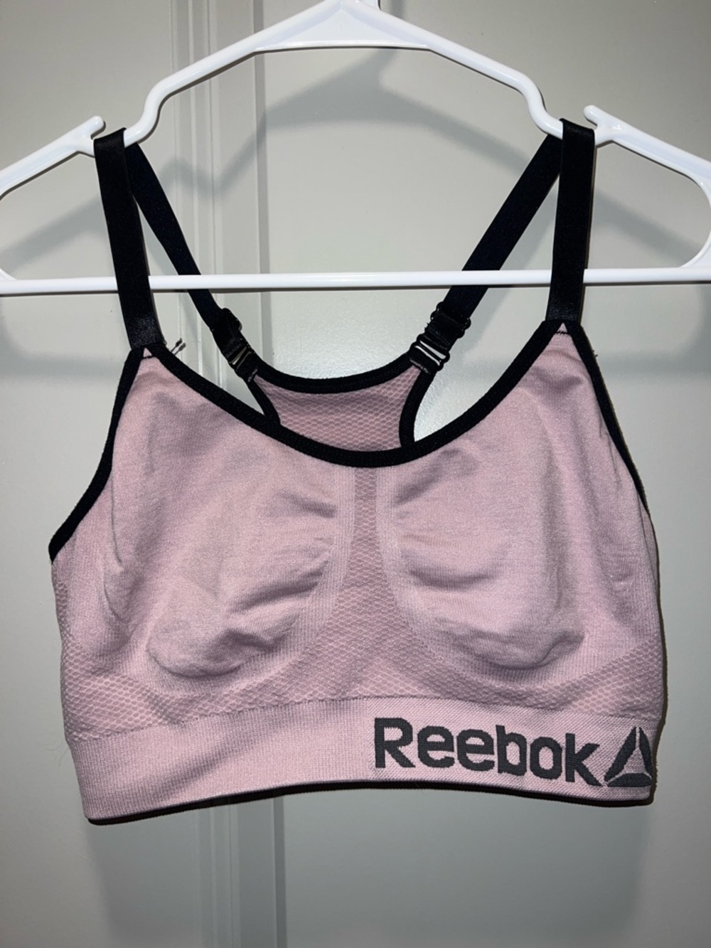 Reebok Light Pink Seamless Sports Bra with Black Trim